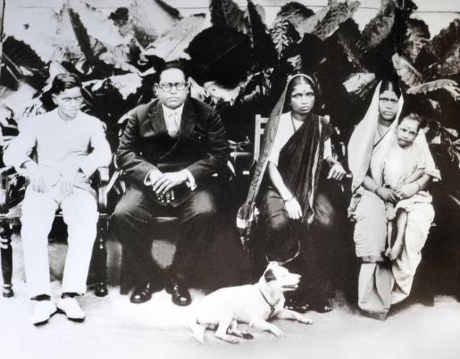 Ambedkar with his family members. From left, son Yashwant, wife Ramabai, and brother's wife Laxmibai. Source